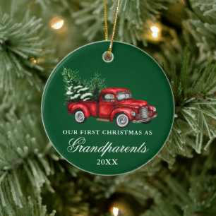 Vintage Truck Grandparents Christmas Green Ceramic Tree Decoration