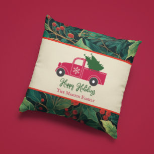 Vintage Truck Happy Holidays Christmas Cushion