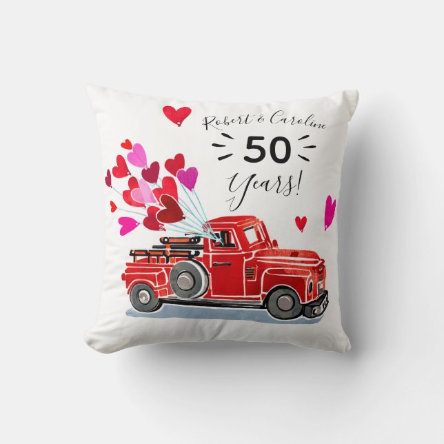 Vintage Truck Hearts Anniversary Add Names Cushion (Front)
