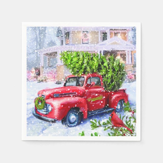 Vintage truck holiday scene napkin (Front)