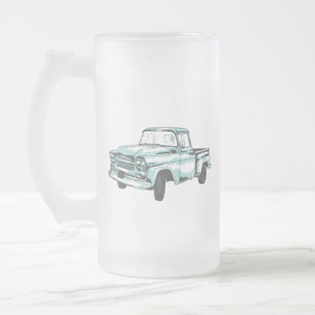 Vintage Truck Illustration Frosted Glass Beer Mug (Left)