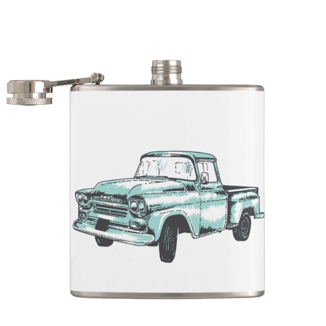 Vintage Truck Illustration Hip Flask (Opened)