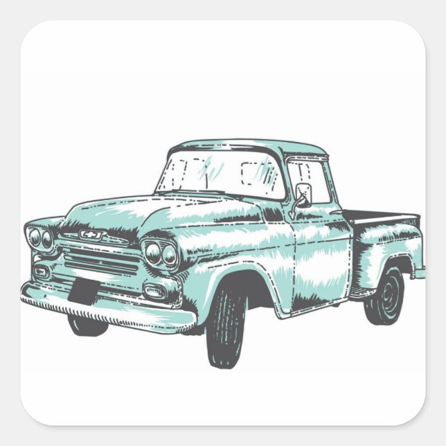 Vintage Truck Illustration Square Sticker (Front)