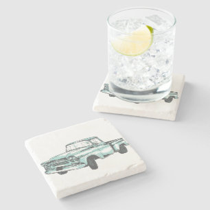 Vintage Truck Illustration Stone Coaster