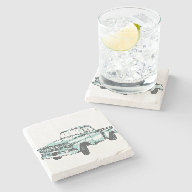 Vintage Truck Illustration Stone Coaster (Side)