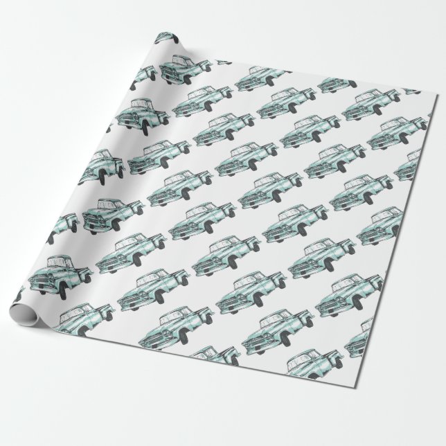 Vintage Truck Illustration Wrapping Paper (Unrolled)