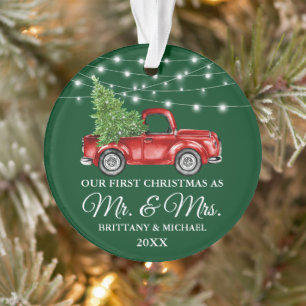 Vintage Truck Lights First Christmas Mr and Mrs Ornament