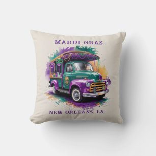 Vintage Truck Mardi Gras Celebration Cushion