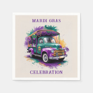 Vintage Truck Mardi Gras Celebration Napkin
