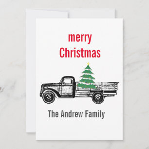 Vintage Truck Merry Christmas Tree Country Holiday Card