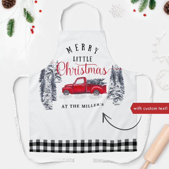 Vintage Truck Merry Little Christmas Buffalo Plaid Apron (Creator Uploaded)