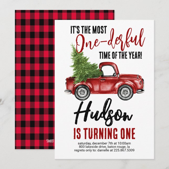 Vintage Truck Onederful First Birthday Invitation (Front/Back)