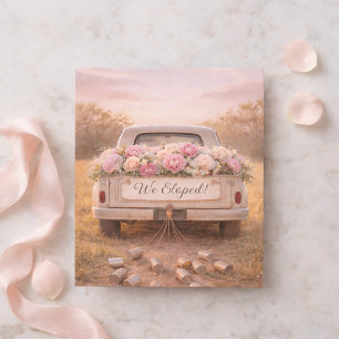 Vintage Truck Pink Watercolor Floral We Eloped Announcement Postcard