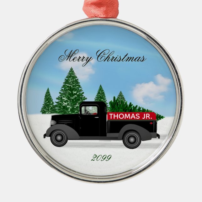 Vintage Truck Premium Round Ornament (Front)