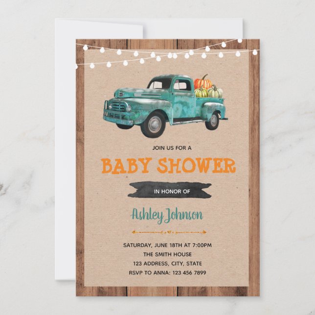 Vintage truck pumpkin theme party invitation (Front)