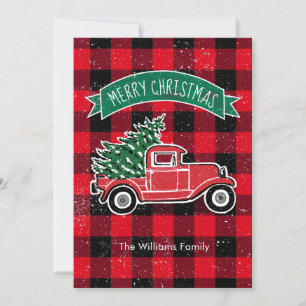 Vintage Truck Red Buffalo Plaid Holiday Back