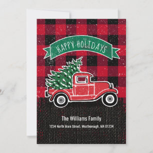 Vintage Truck Red Buffalo Plaid Holiday Moving Announcement