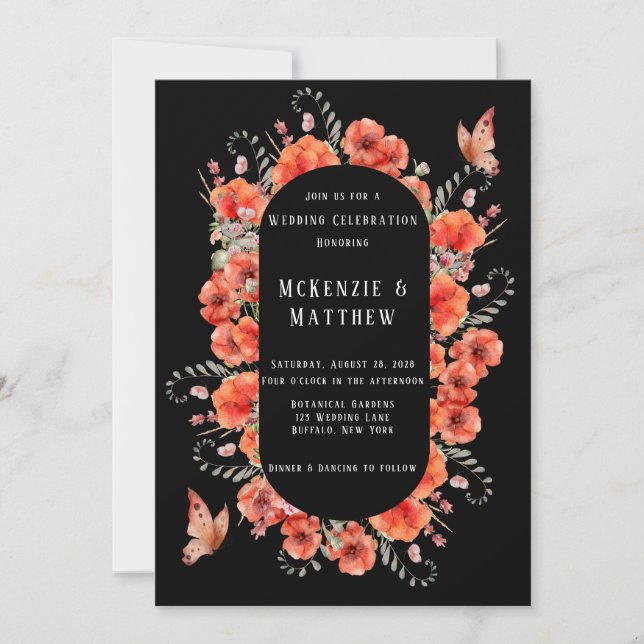 Vintage Truck Red Poppies Butterfly Wedding Invita Invitation (Front)