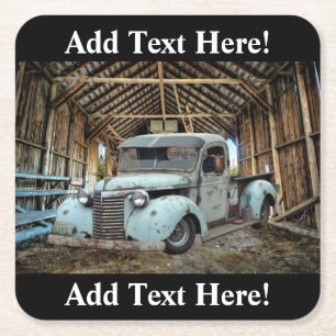 Vintage Truck Rustic Barn Square Paper Coaster
