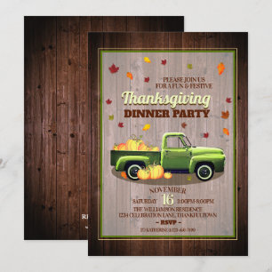 Vintage Truck Rustic Country Thanksgiving Dinner Invitation
