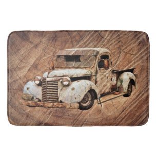 Vintage Truck Rustic Wood Bath Mat