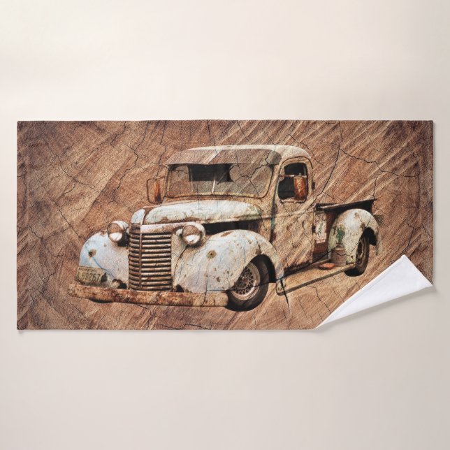 Vintage Truck Rustic Wood Bath Towel Set (Bath Towel)