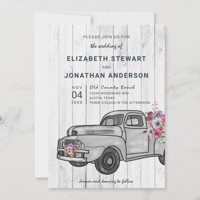 Vintage Truck Rustic Wood Boho Wedding Invitation (Front)