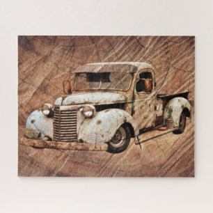 Vintage Truck Rustic Wood Jigsaw Puzzle