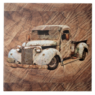 Vintage Truck Rustic Wood Tile