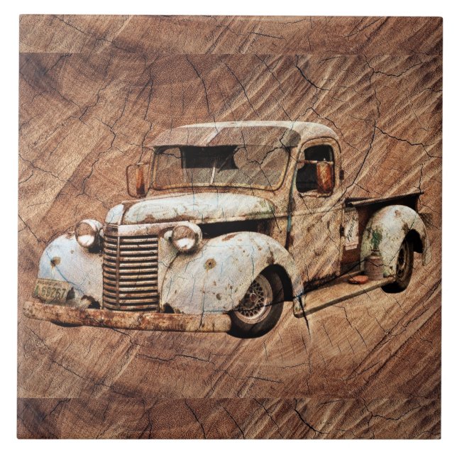 Vintage Truck Rustic Wood Tile (Front)