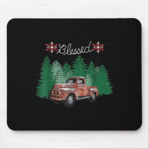 Vintage Truck, Snowflakes Graphic Quote Blessed Mouse Mat