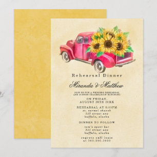 Vintage Truck Sunflowers Rehearsal Dinner Invitation