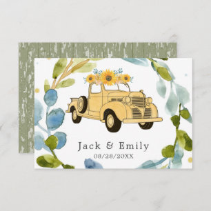 Vintage Truck Sunflowers Wedding Thank You