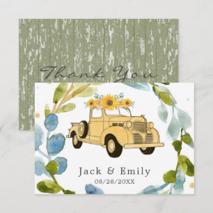 Vintage Truck Sunflowers Wedding Thank You Card