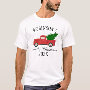Vintage Truck Tree Family Christmas Personalised T-Shirt