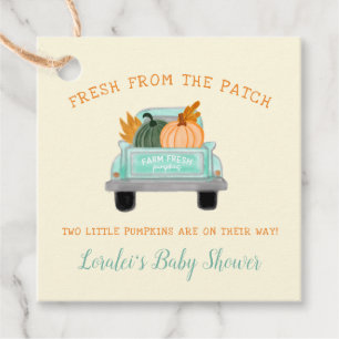 Vintage Truck Two Pumpkins Fall Twins Baby Shower Favour Tags