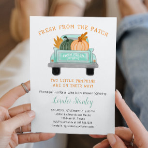 Vintage Truck Two Pumpkins Fall Twins Baby Shower Invitation