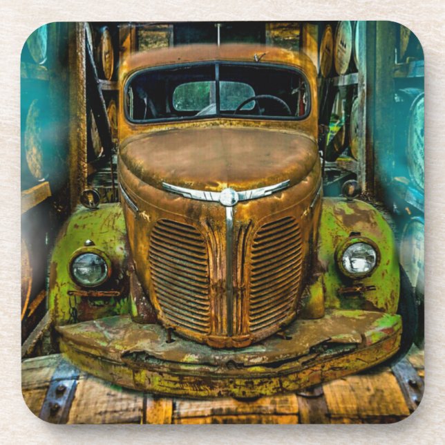 Vintage Truck Whiskey Barrels Coaster (Front)
