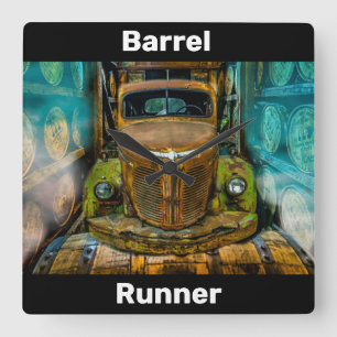 Vintage Truck Whiskey Barrels Square Wall Clock