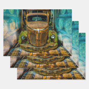Vintage Truck Whiskey Barrels Wrapping Paper Sheet