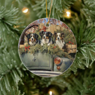 Vintage Truck with Australian Shepherds Ornament