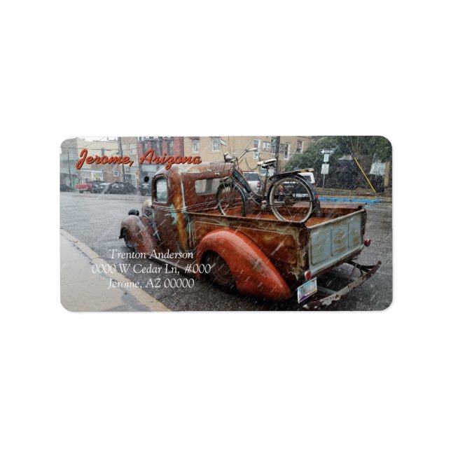 Vintage Truck with Bicycle / Jerome, Arizona Label (Front)