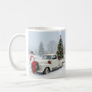 Vintage Truck with Christmas Tree and Snowman Coffee Mug