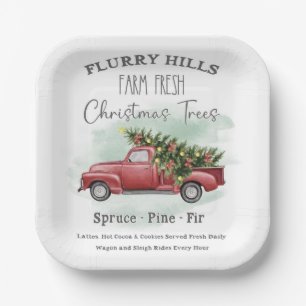 Vintage Truck With Christmas Tree Farm Fresh Paper Plate