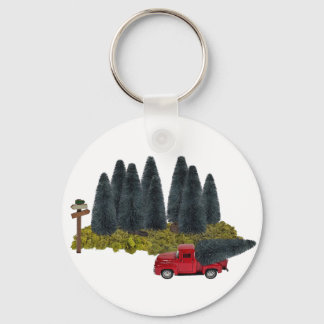 Vintage Truck with Christmas Tree Key Ring