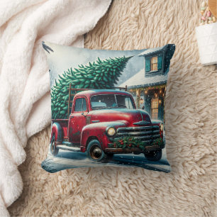 Vintage Truck with Christmas Tree Personalised Cushion