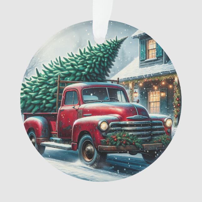 Vintage Truck with Christmas Tree Personalised Ornament (Front)