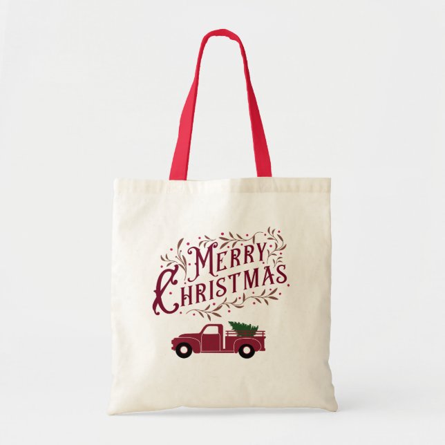 Vintage Truck with Merry Christmas Tote Bag (Front)