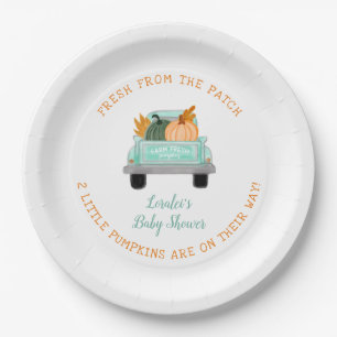 Vintage Truck With Pumpkin Twins Fall Baby Shower Paper Plate