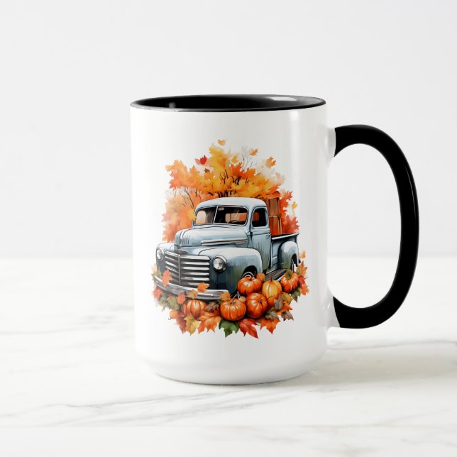 Vintage Truck with Pumpkins & Autumn Leaves Mug (Right)